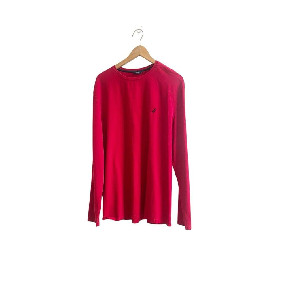 Nautica Men’s Long Sleeve Logo Shirt Red Size XL Crew Neck Preppy Golf